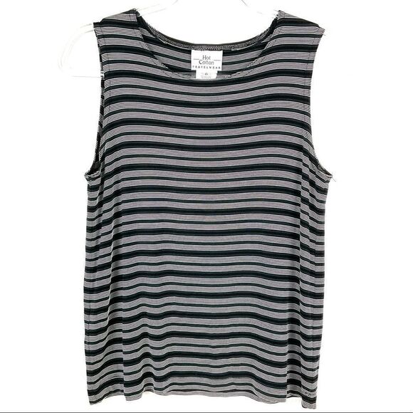 Hot Cotton Vintage Black White Striped Slinky Tank Top Small - Picture 1 of 4